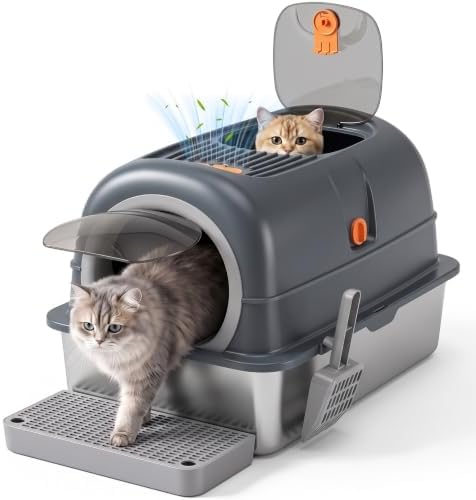 Enclosed Cat Litter Box, Stainless Steel Litter Box