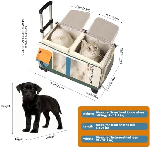 Large Cat Carrier with Wheels, Rolling Folding Soft-Sided