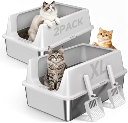 2 Pack XL Stainless Steel Litter Box