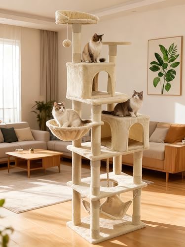 Cat Tree, 68-Inch Cat Tower for Indoor Cats, Plush Multi-Level Cat Condo