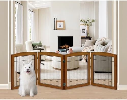 LZRS 4-Panel Extra-Wide Wooden Freestanding Dog Gate: Foldable Solid Wood and
