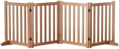Wooden Freestanding Foldable Dog Gate, 24 Inch Height 4 Panel Pet Gate No Drill