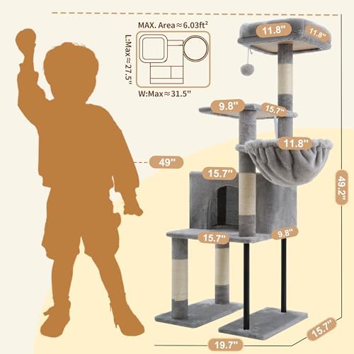 Heybly Cat Tree with Toy, 49 inch Cat Tower