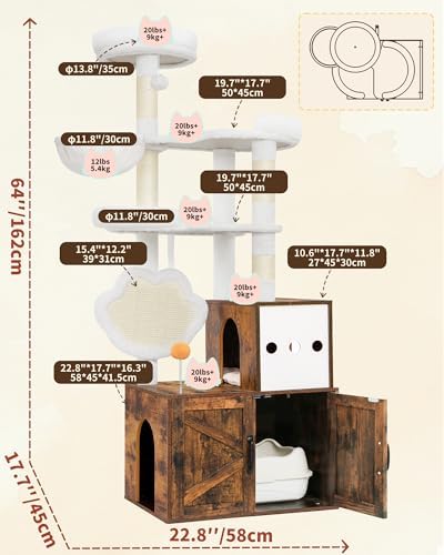 Heybly Cat Tree with Litter Box Enclosure, Modern 64" Hidden Tower HCT105SR