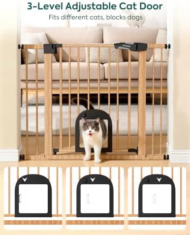 Babelio Dog Gate with Adjustable Cat Door, CatPrivilege III