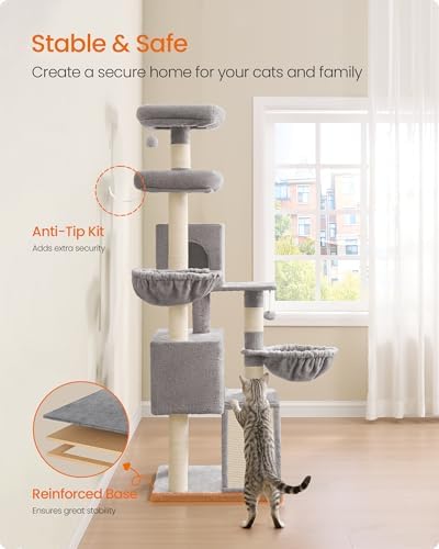 Feandrea Cat Tree, 68.5-in Tall Cat Tower, Dove Gray