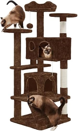 Yaheetech 54in Cat Tree Tower, 2 Caves, Kitten-Ear Perch & Scratching Posts