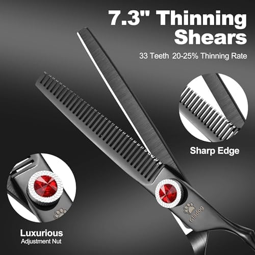 GLADOG 7 Inch Professional Dog Grooming Scissors Kit, Titanium Dog Scissors