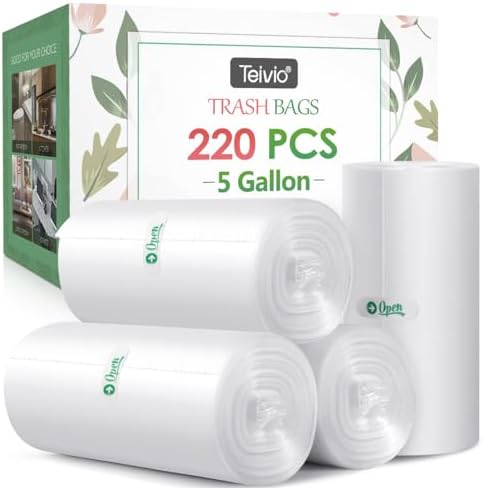 5 Gallon 220 Counts Strong Trash Bags Garbage Bags by Teivio, Bin Liners