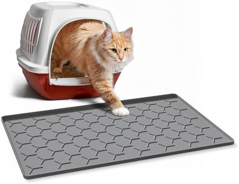 Garoopion Silicone Cat Litter Mat 24×16 inch, Dark Gray