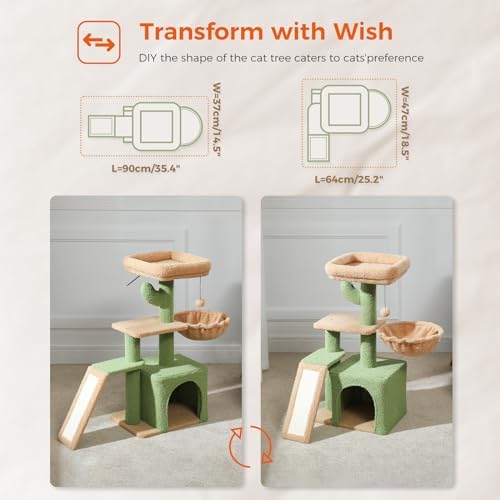 PETEPELA Cactus Cat Tree for Kittens & Small Cats, 32in Cat Tower