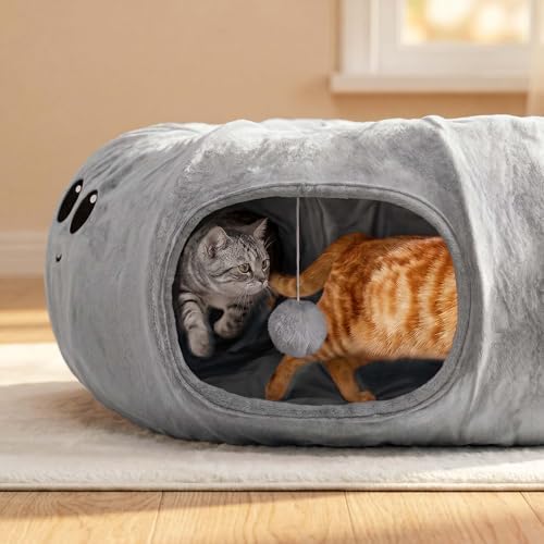 Cat Tunnel Bed for Indoor Cats, Peekaboo Cat Cave Bed