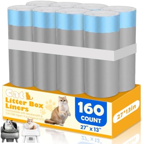 160 Count Automatic Cat Litter Box Liners Bags 27"x13" Drawstring Handle