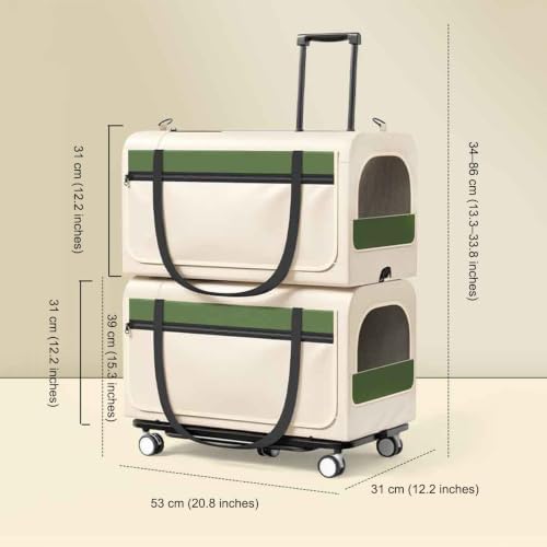 Double Decker Rolling Cat Carrier Large Wheeled Pet Carrier