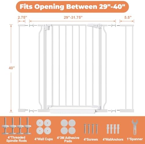 40" Extra Tall Baby Gate No Drilling, Auto Close Dog Gate