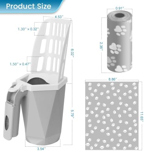 Cat Litter Scooper with Holder, Waste Can & 150 Refill Bags