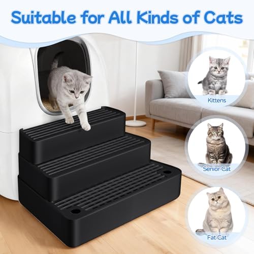 Extra Large 3 Steps Litter Box Ramp, Adjustable Cat Litter Box Step