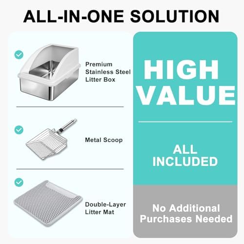 AIPERRO Stainless Steel Litter Box | XL Enclosed Cat Litter Boxes