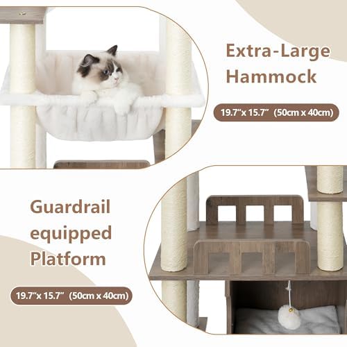 Gitelsnour Modern Cat Tree Tower, 2-Layer Condo & Perch, Big Hammock 102SG