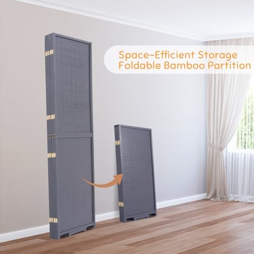 Bamboo Mesh Woven Room Divider 5.6FT, 4 Panel Folding Privacy Screen