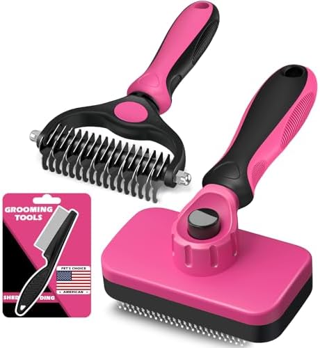 Professional 3PCS Self Cleaning Slicker Brush & Pet Grooming Rake & Flea Comb