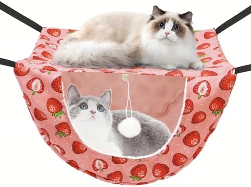 JSPYFITS Cat Cage Hammock with Ball, Double Layer Hanging Adjustable Soft Pet