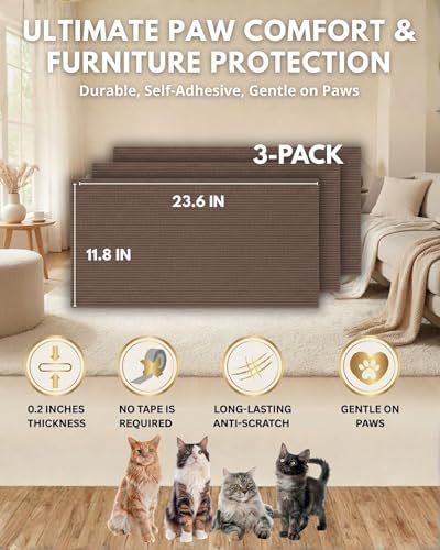 Corner & Wall Cat Scratch Mat, Self-Adhesive Trimmable Cat Scratcher, Wall