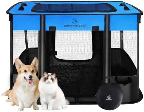 ROMANTIC BEAR Dog Playpen, Foldable Pet Puppy Cat Playpen