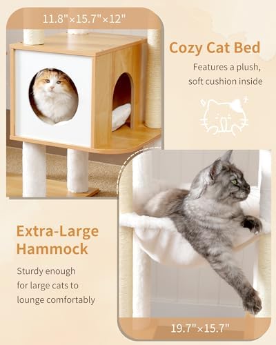Heybly Cat Tree, 70.5" Wood Tall Cat Tower