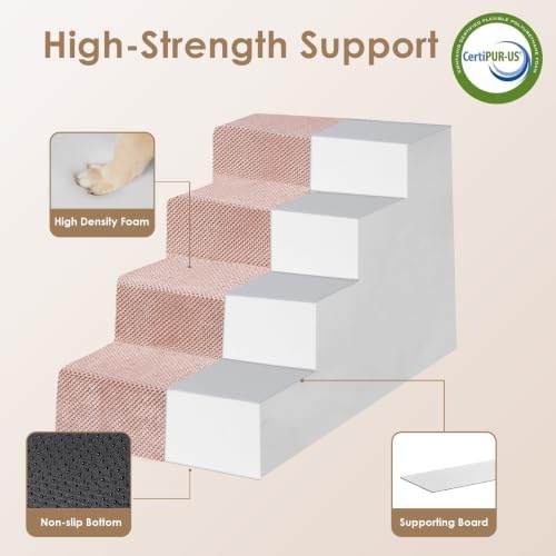 EHEYCIGA Dog Stairs for Bed 18" H, 4-Step Extra Wide Dog Steps