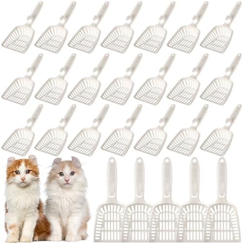 24 Pieces Cat Litter Scoop Bulk Plastic Long Handle White