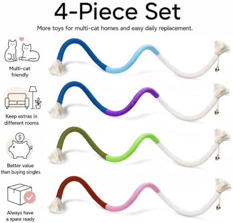 4-Pack Cat Toys for Indoor Cats, Woven Cotton Rope Toys