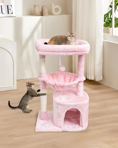 SYANDLVY Pink Cat Tree for Indoor Cats, Modern Tower