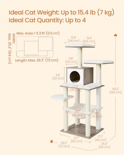 Feandrea Cat Tree, 56.3-Inch Contemporary Cat Tower