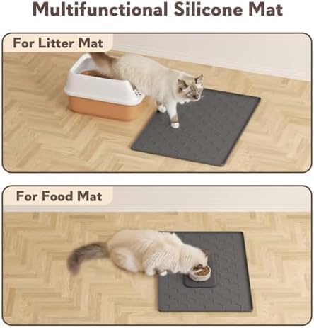 Garoopion Silicone Cat Litter Mat 24×16 inch, Dark Gray