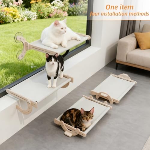 Window Cat Bed, Sturdy Cat Window Perch, Adjustable 4-in-1 Cat Hammock