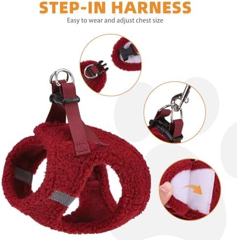 KOOLTAIL Christmas Plush Small Dog Harness and Leash Set, Warm Fleece No Pull