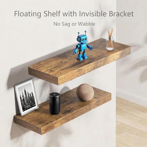 Vervida® Rustic Brown Floating Wall Shelves 35.4in Set of 3 Farmhouse