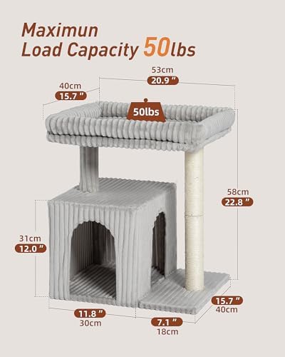 22.8" Cat Tree for Large Cat, 20.9 * 15.7in Large Perch Light Gray