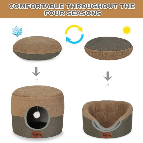 2-in-1 Cat Bed Cave, Cozy Covered Cat Beds