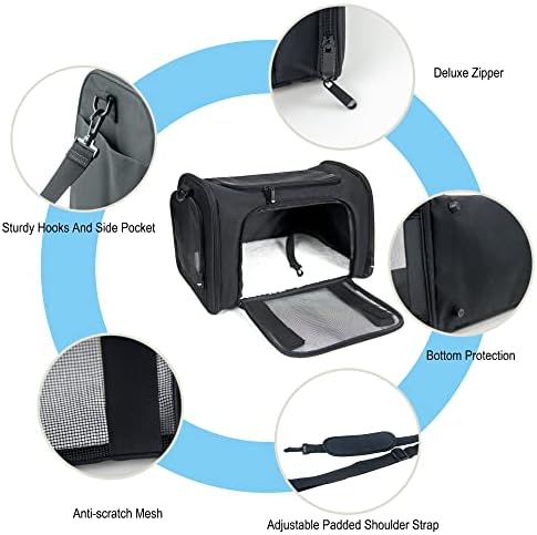 Soft Sided Carrier for Small Medium Cats Dogs, Removable Pad Collapsible Travel