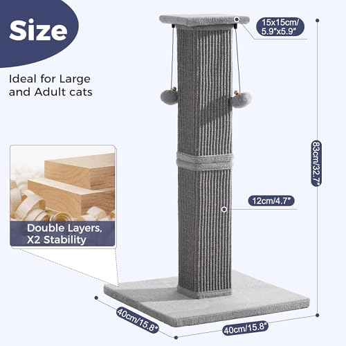 Cat Scratching Post 33 inch Heavy Duty Sisal Scratcher Post Gray