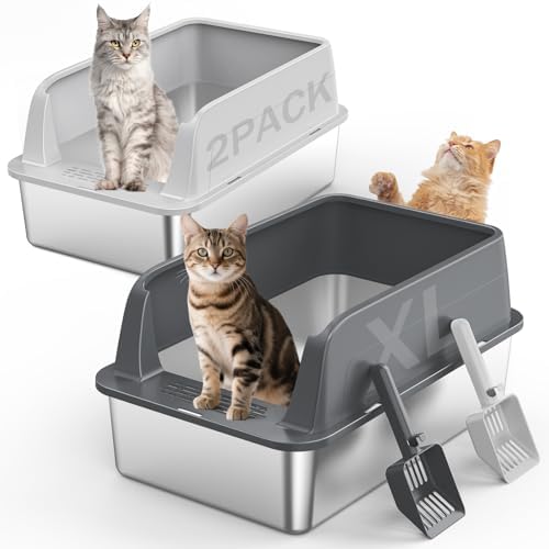 2PACK Stainless Steel Litter Box, Extra Large Litter Boxes