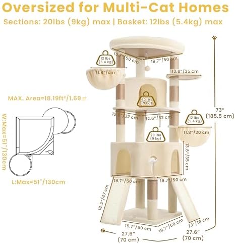 Cat Tree, 73-Inch Sturdy Corner Cat Tower