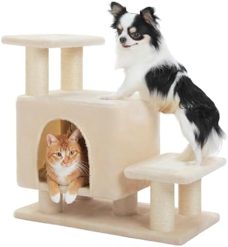 3-in-1 Cat Stairs with Scratching Post & Condo, Pet Steps