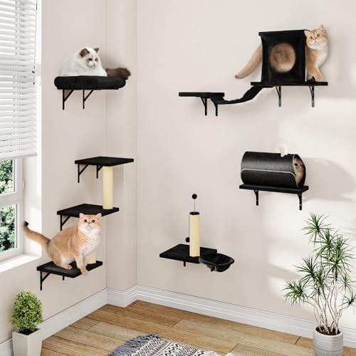 7-in-1 Cat Wall Shelves, Cat Climbing Wall Systems, Space-Saving Wall Mounted
