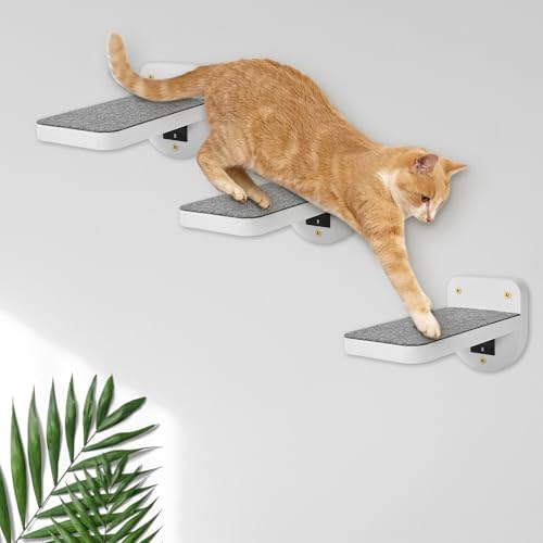 ESPETS Set of 3 White Cat Wall Climbing Steps, Wall Mount Floating Shelves
