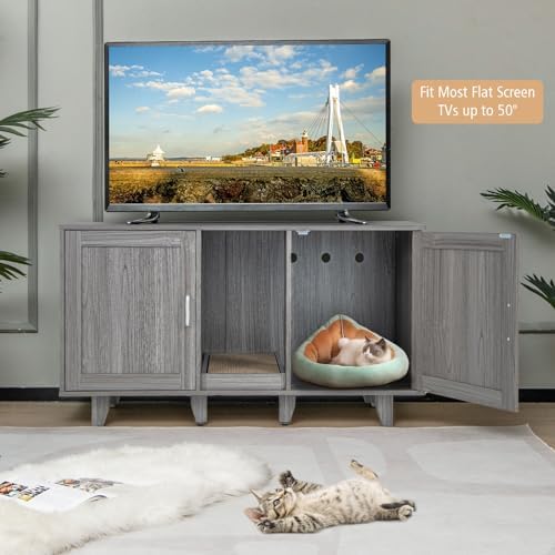 Tangkula Patented Double Cat Litter Box Enclosure