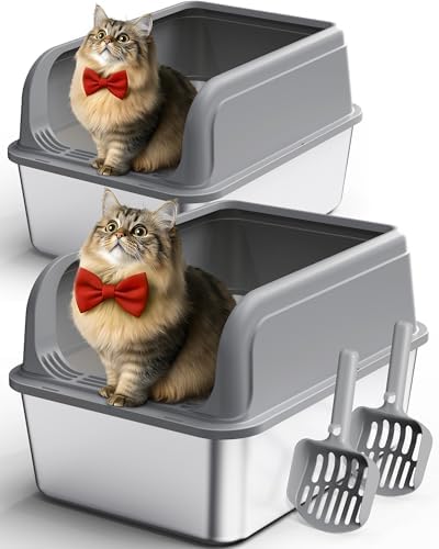 Powools Stainless Steel Cat Litter Box, High-Sided