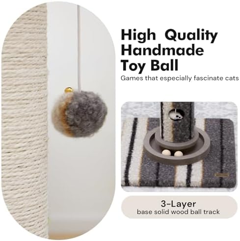 Woochpet Cat Scratching Post 34"Tall Grey Sisal Scratcher Tree